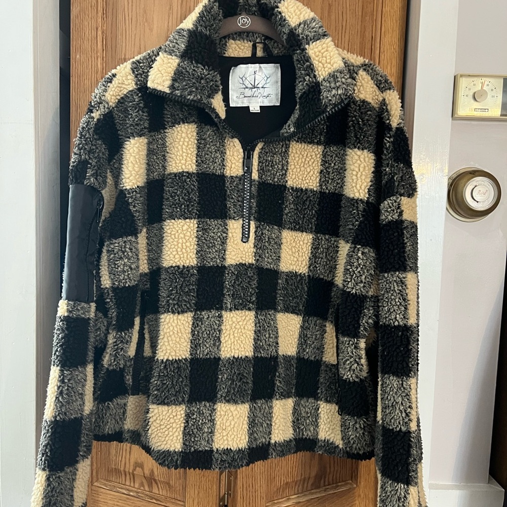 Boundless North Buffalo Plaid Faux Shearling 1/4 Zip Jacket/Women’s Size Lage